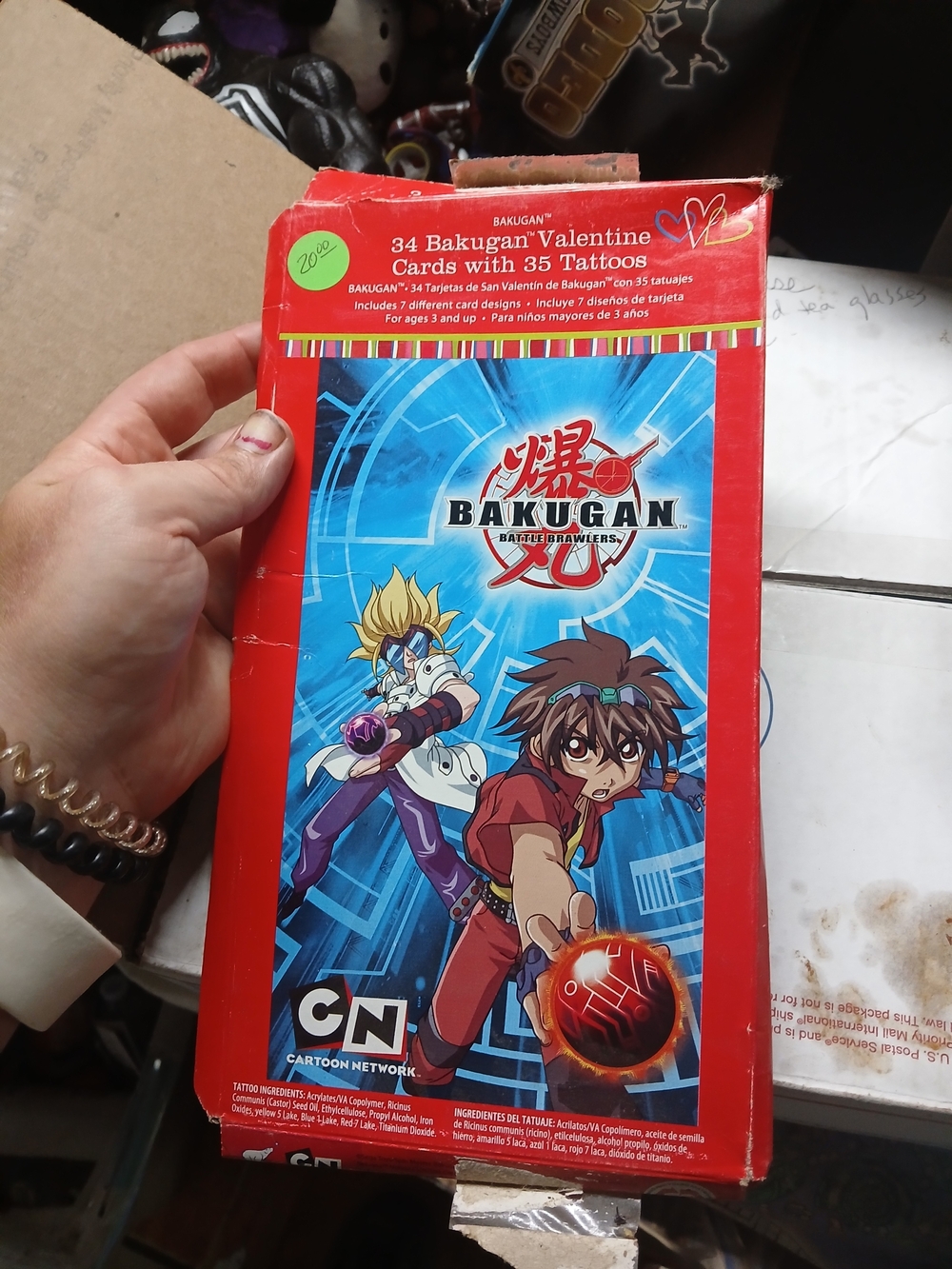 vintage red cardboard box of Bakugan Battle Brawlers Valentine Cards with Tattoo